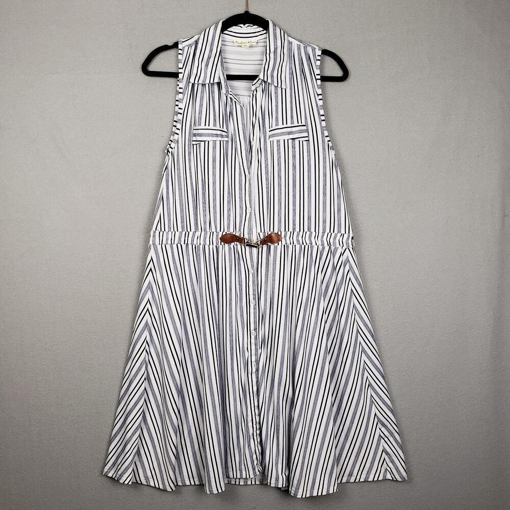 Indigo Rose Size M Collared Dress White Black Stripe Fisherman Coastal Sailor